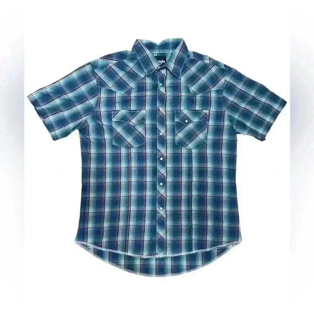 Wrangler Plaid Short Sleeve Button Down Shirt | Blue Plaid | Men’s Size L‎